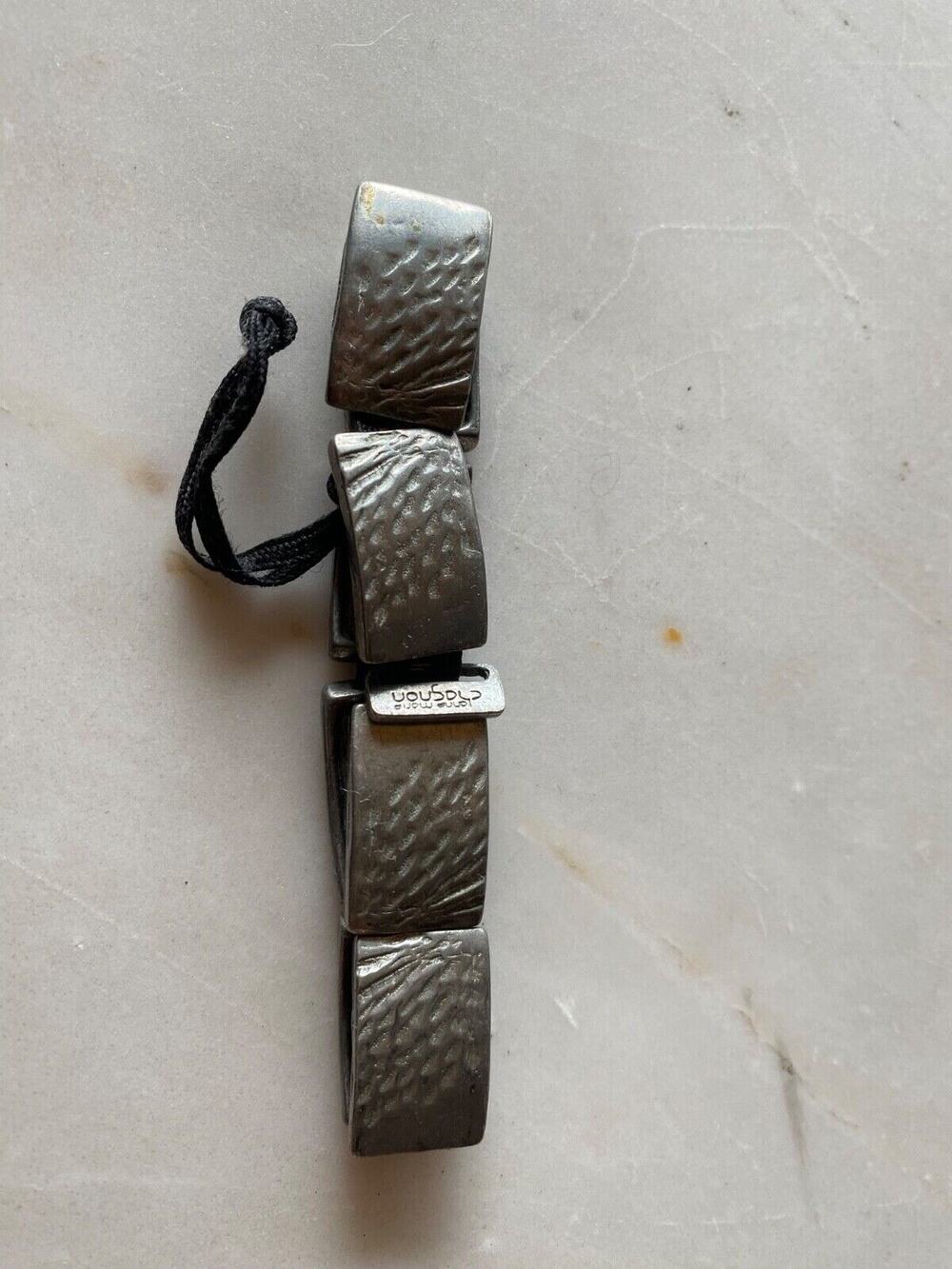 ANNE MARIE CHAGNON Modernist Hammered Pewter Link Bracelet - Canadian Designer